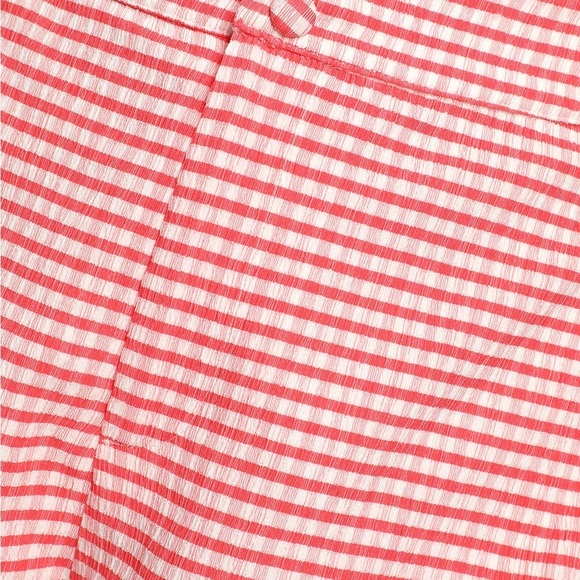 Gingham Print Button-Front Summer Shorts—red and white - Picture 5 of 5